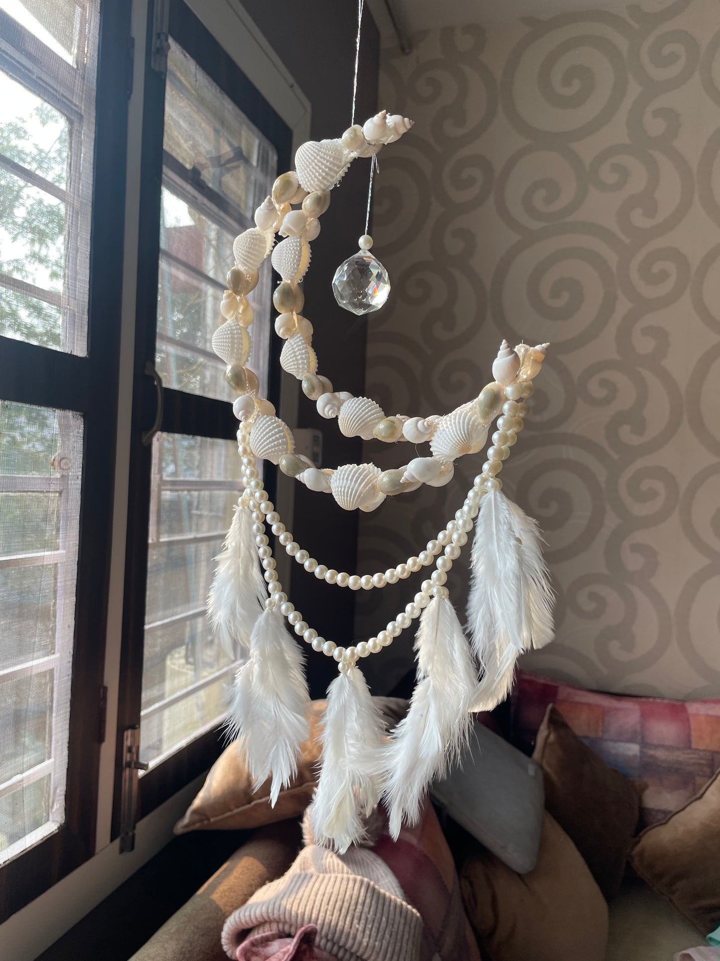 Seashells Large Mooncatcher Wall Hanging - Teal By Tanvi