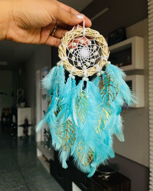 Sea Green Car Hanging with Golden metal leaves - Teal By Tanvi