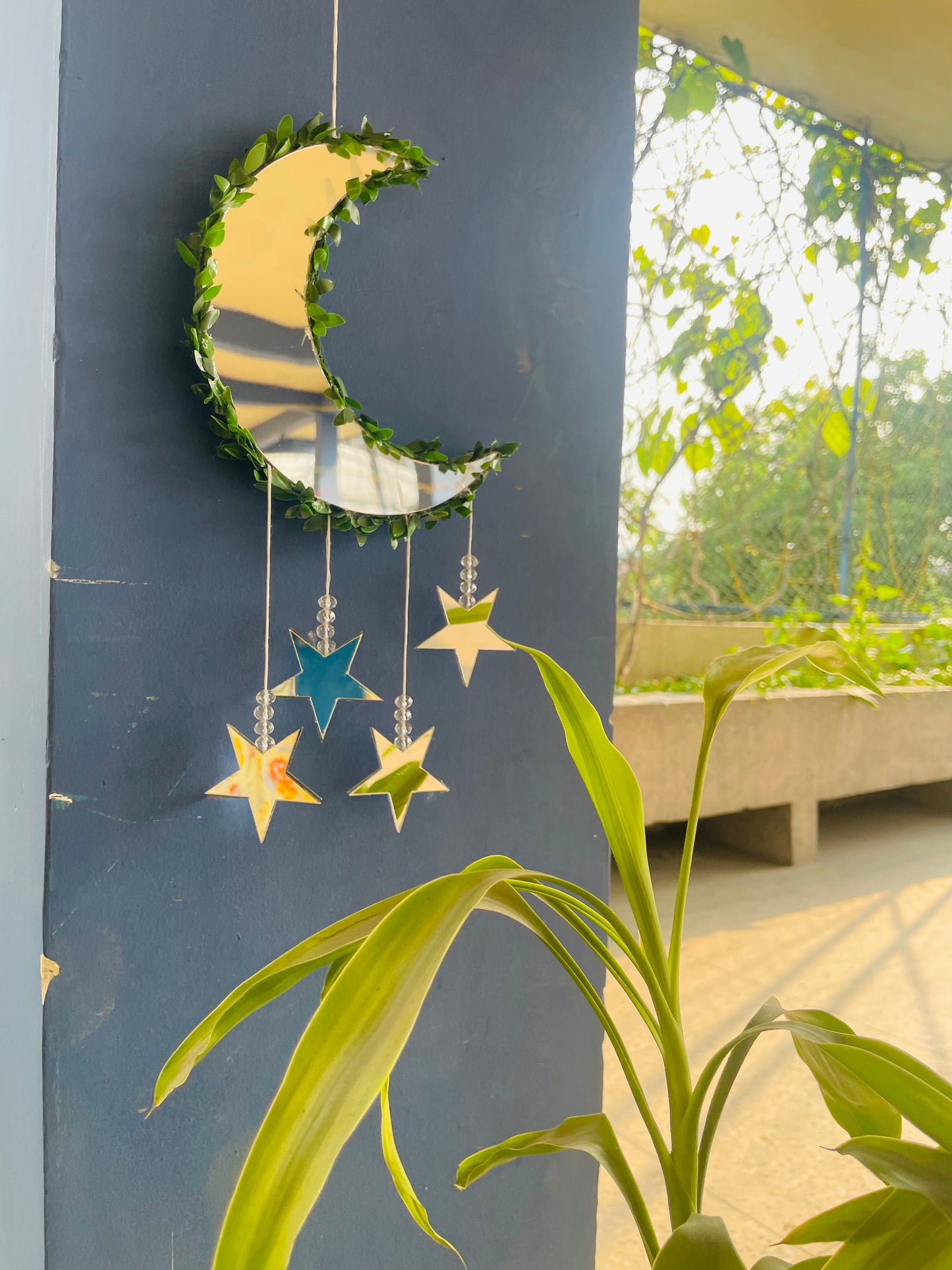 “Moon and Stars” Mirror Dreamcatcher - Teal By Tanvi