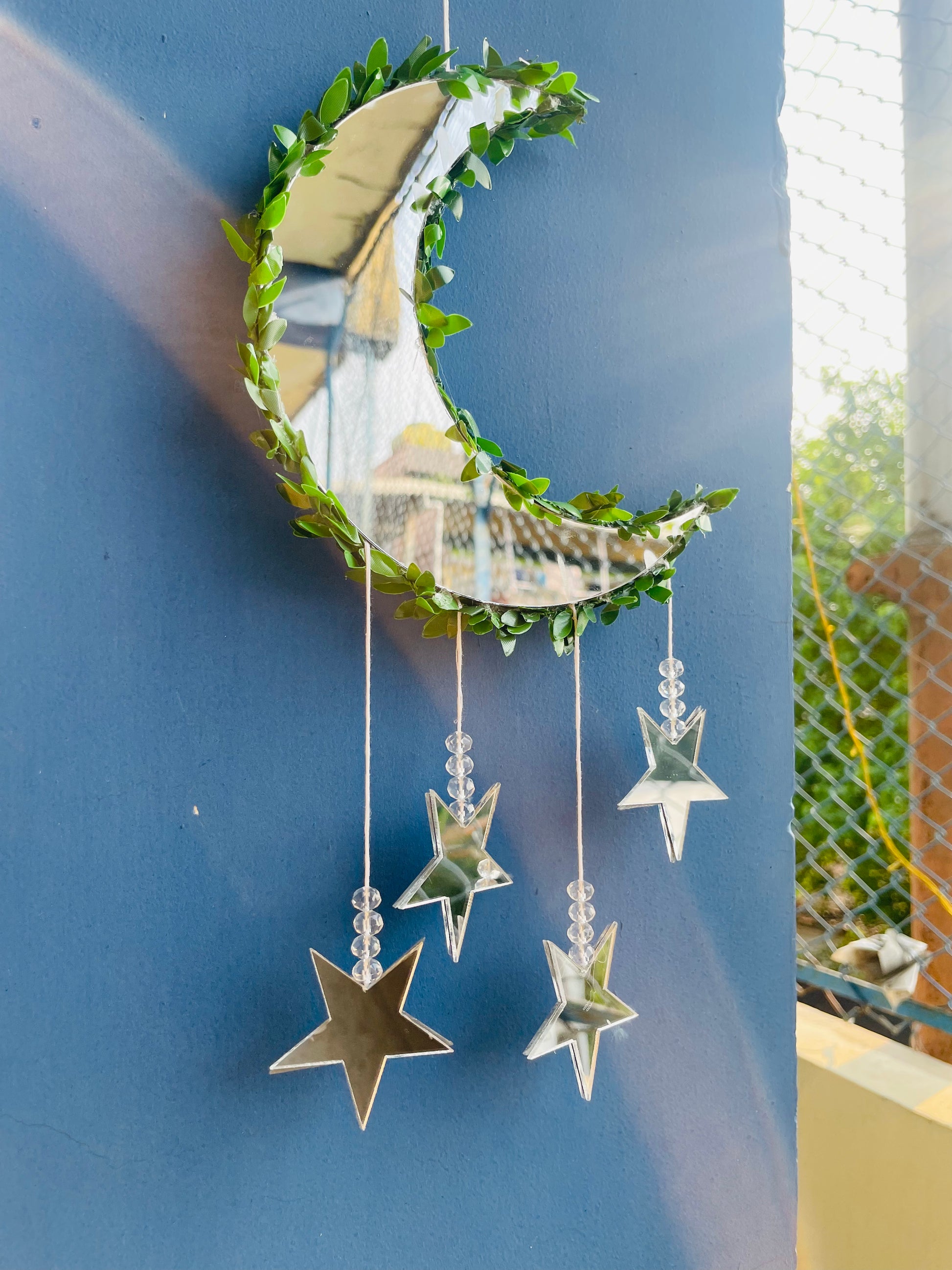 “Moon and Stars” Mirror Dreamcatcher - Teal By Tanvi