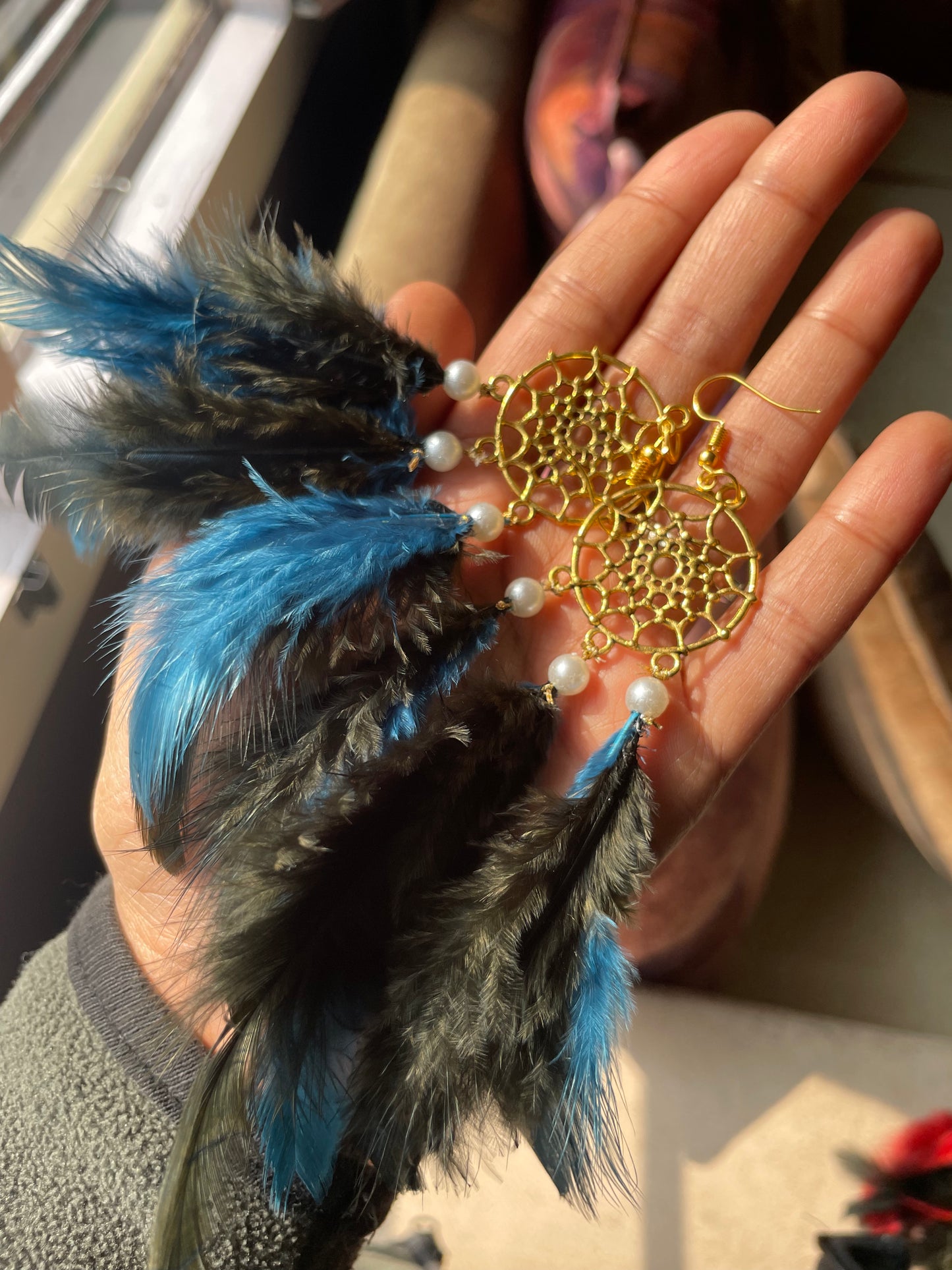 Royal Blue and Black Bohemian Dreamcatcher Earrings - Teal By Tanvi