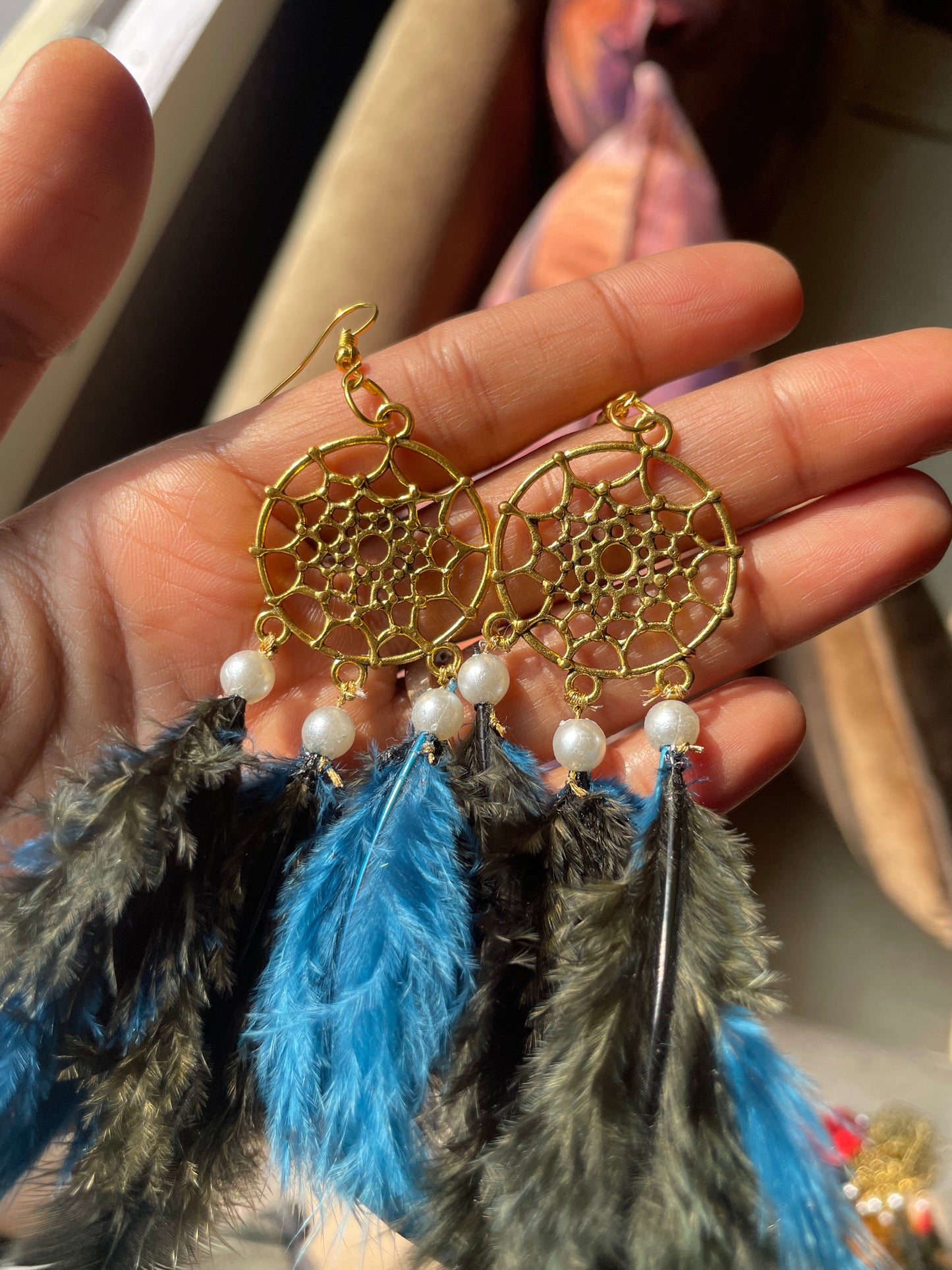 Royal Blue and Black Bohemian Dreamcatcher Earrings - Teal By Tanvi