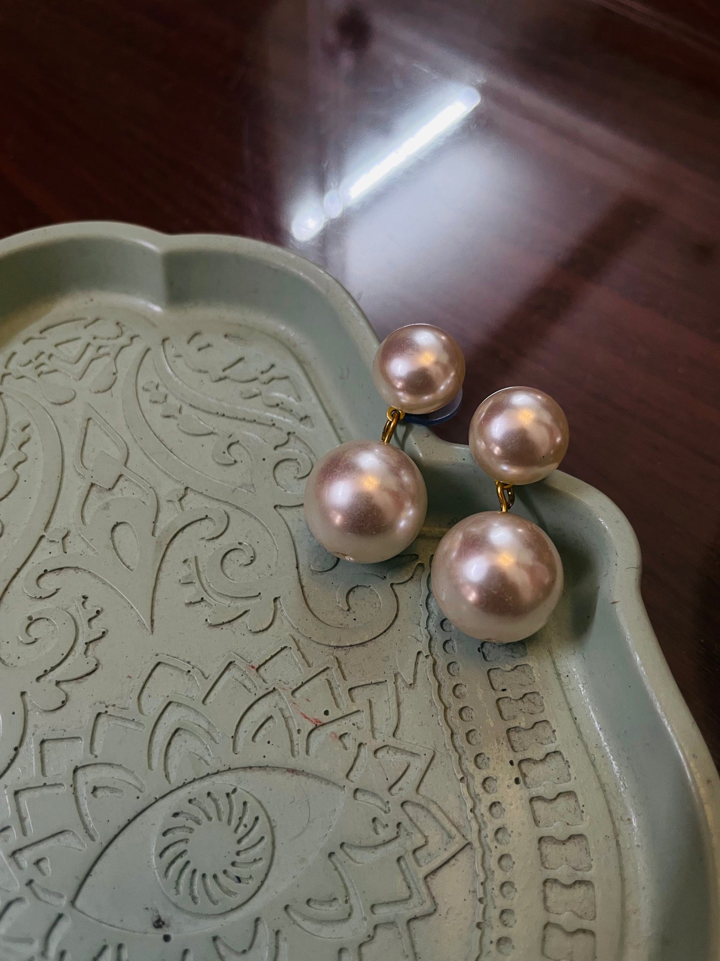 Pearl Drop Imitation Danglers/Earrings - Teal By Tanvi