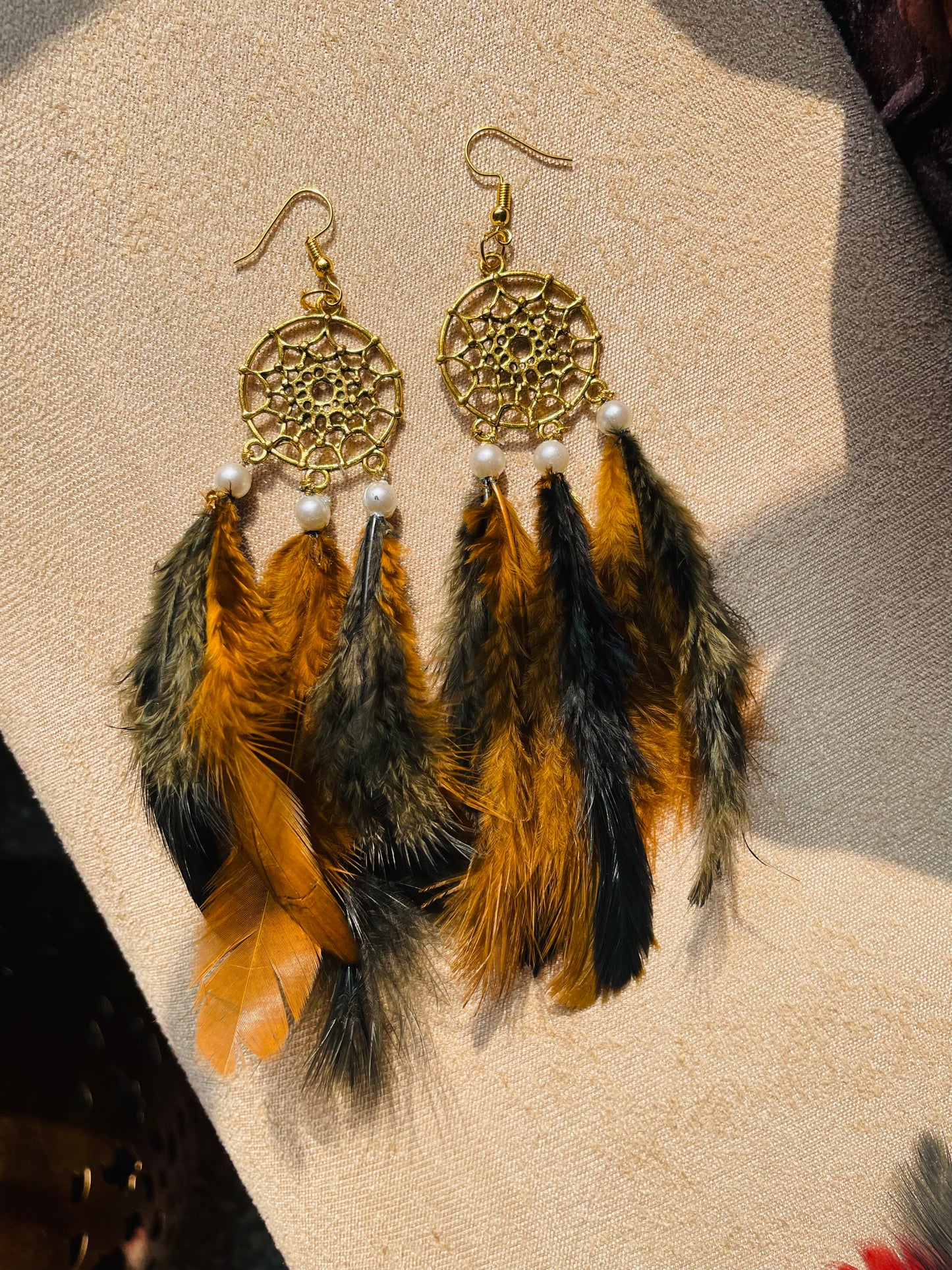 Brown Black Bohemian Dreamcatcher Earrings - Teal By Tanvi
