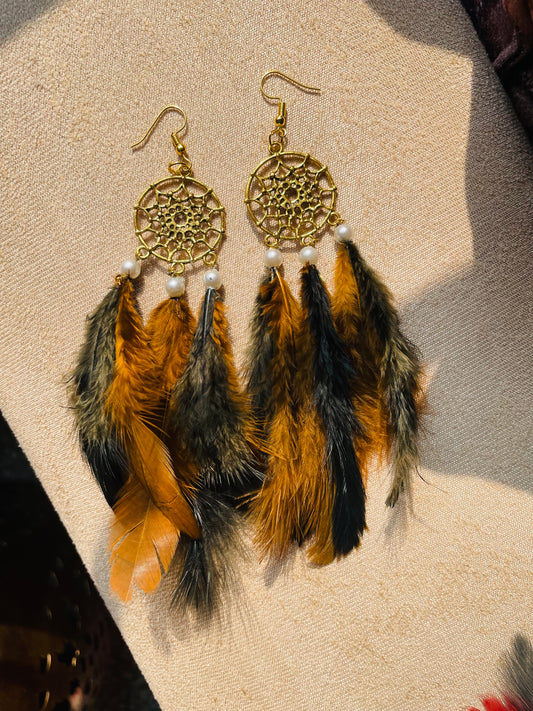 Brown Black Bohemian Dreamcatcher Earrings - Teal By Tanvi