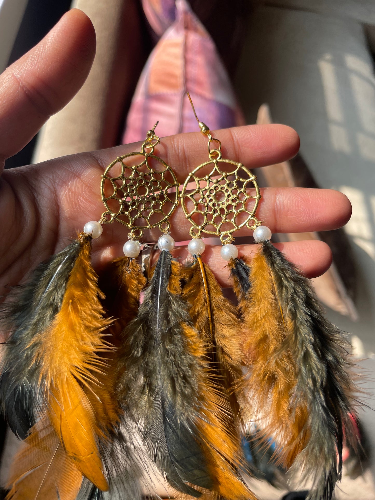 Brown Black Bohemian Dreamcatcher Earrings - Teal By Tanvi