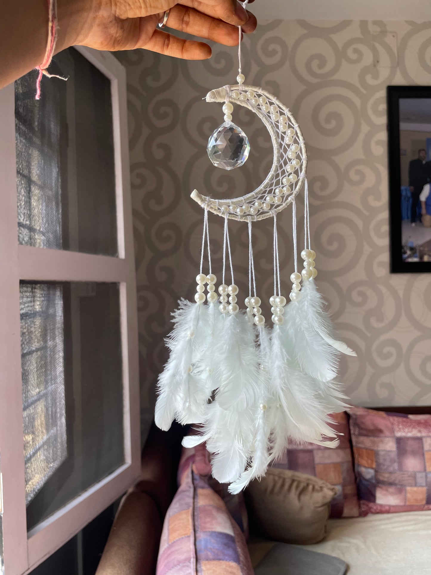 Pearl Mooncatcher White Medium - Desk Decor/Wall Hanging - Teal By Tanvi