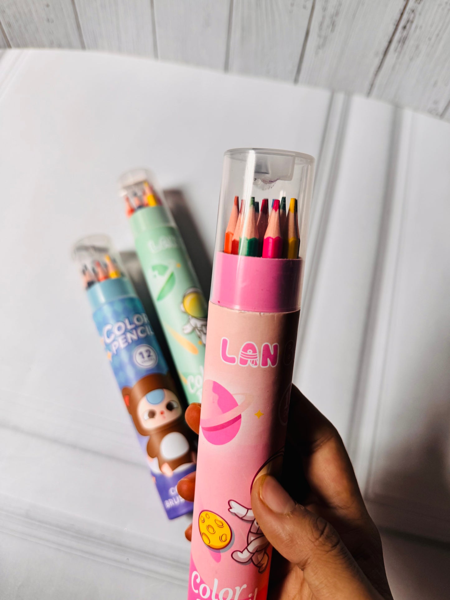 Colour Pencil Tubes with Sharpener Caps - Set of 12 Color Pencils