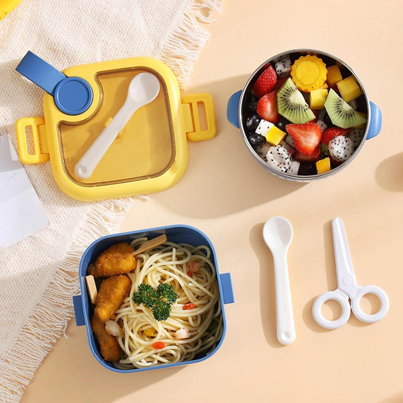 TEDDEMEI 3-Layer Insulated Lunch Box with Spoon & Food Scissors