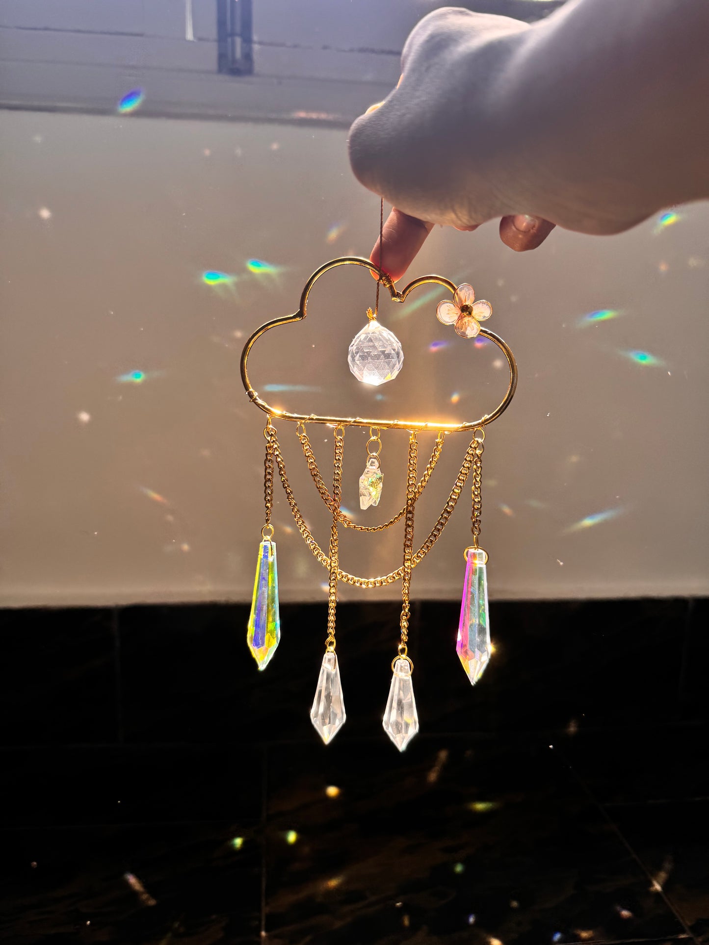 Cloud Crystal Suncatcher with AB Crystals | Rainbow Reflections