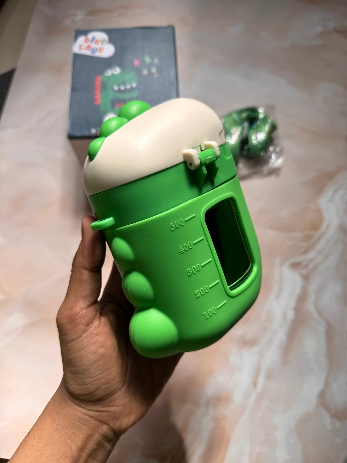 Dino Roar Sipper Bottle With Strap | Kids Cute Water Bottle | BPA Free Plastic Bottle | Silicone Cover