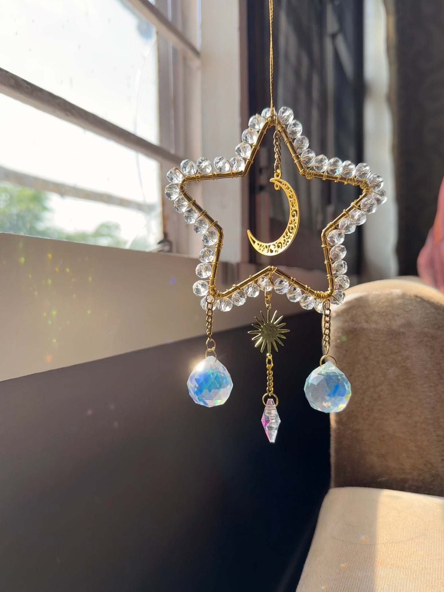 Star Crystal Suncatcher with AB Crystals | Rainbow Reflections