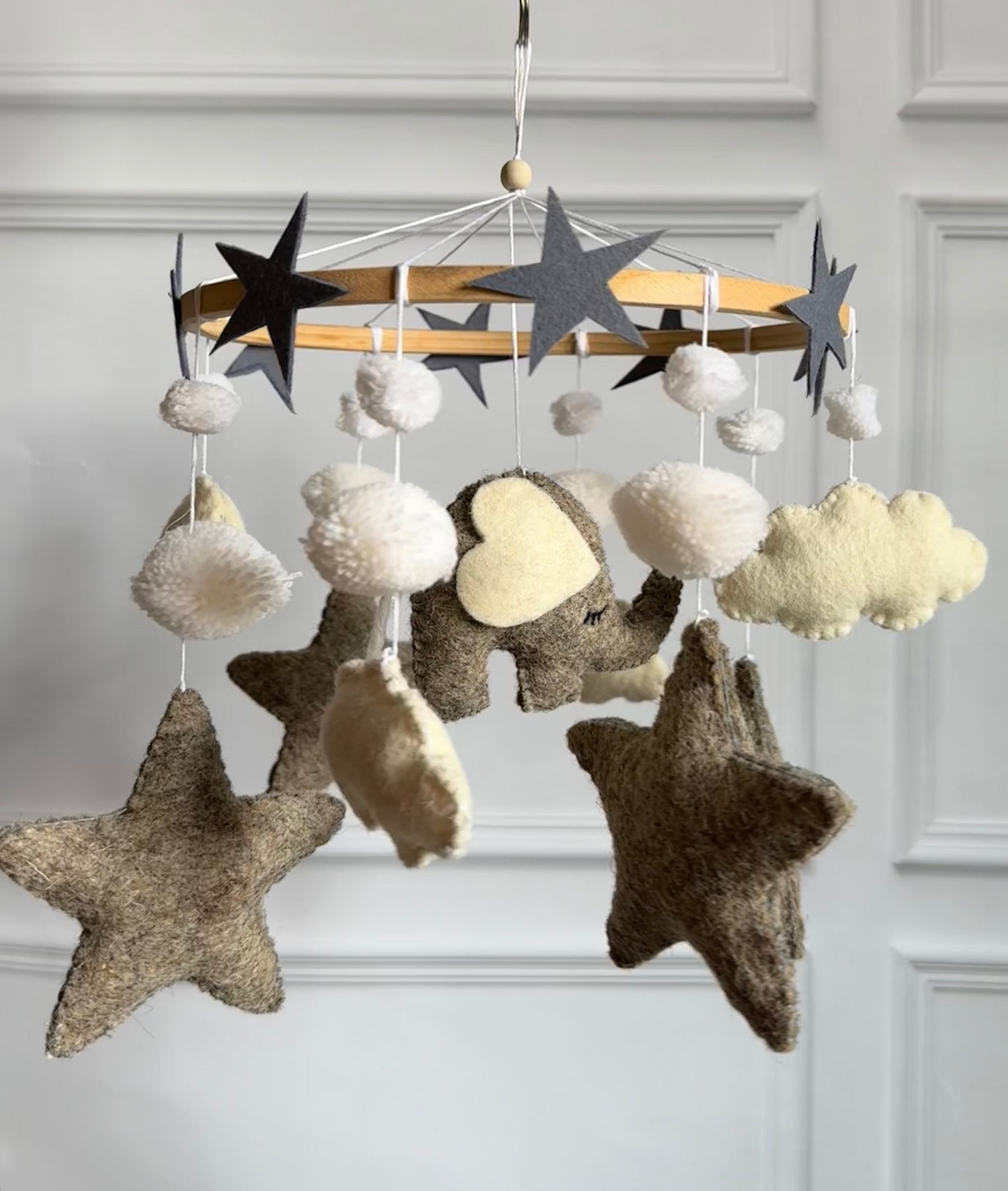 Felt Cot Mobile Hanging Grey Elephant - Baby/Kids Room Decor