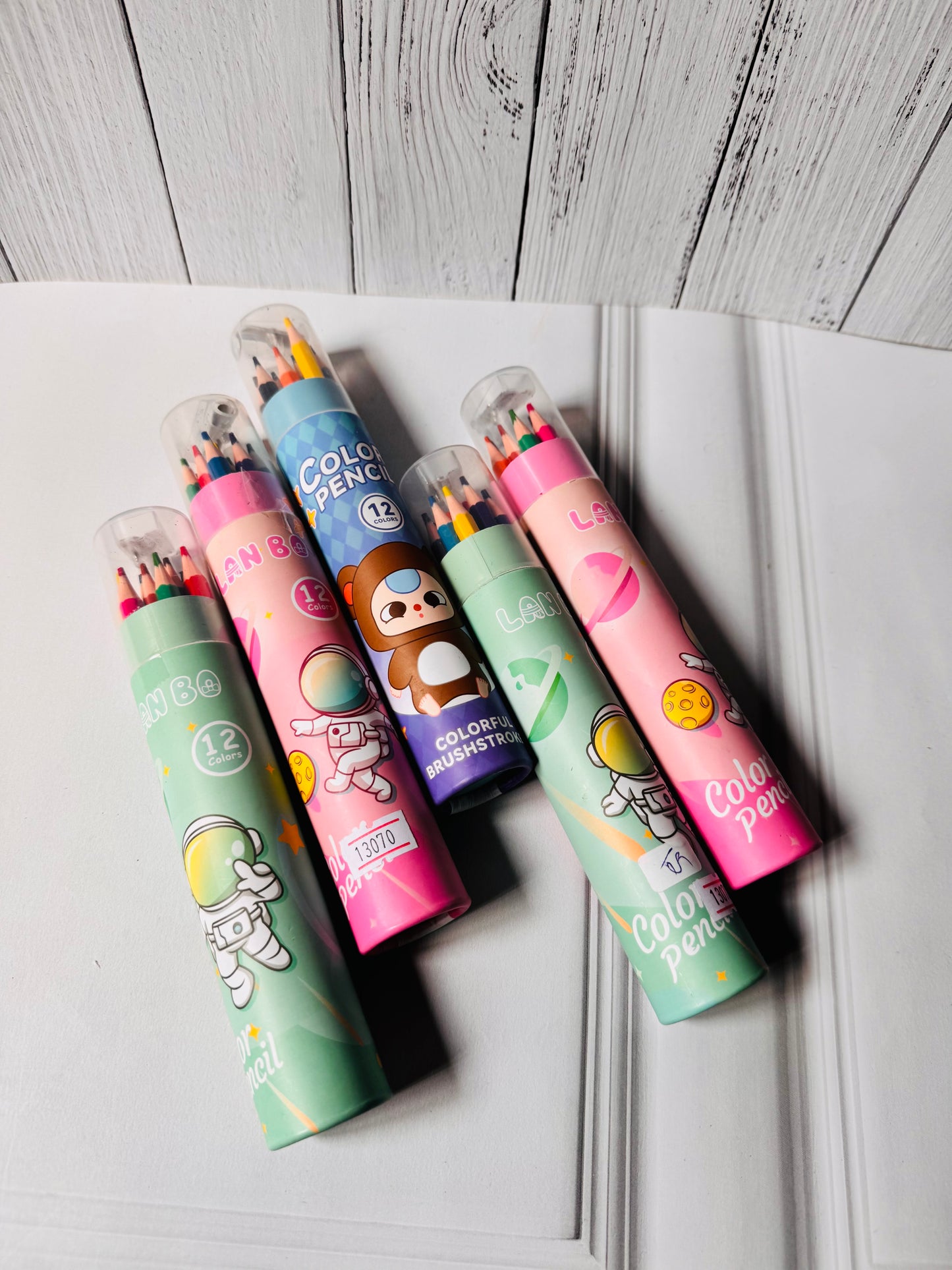 Colour Pencil Tubes with Sharpener Caps - Set of 12 Color Pencils