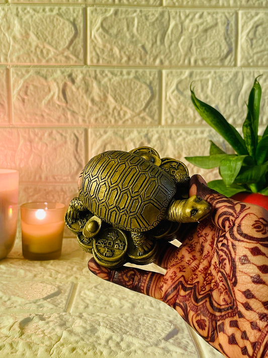 Feng Shui Golden Tortoise with Coins for Good Luck