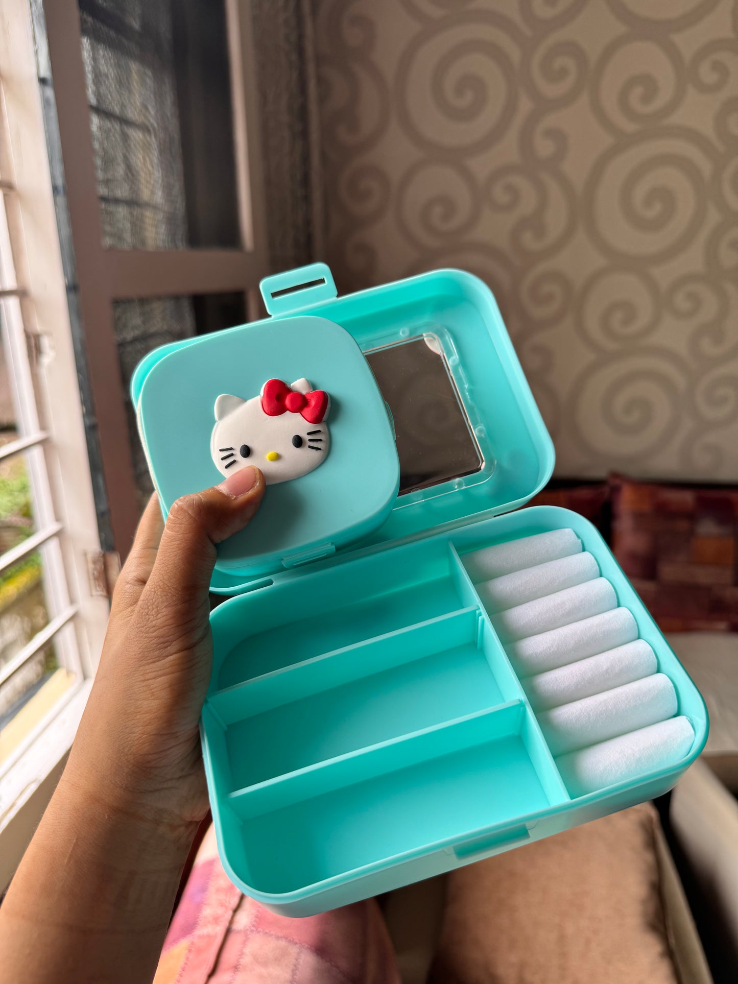 Hello Kitty Jewellery Organizer Box | Cute Travel-Friendly Accessories Storage with Mirror & Compartments
