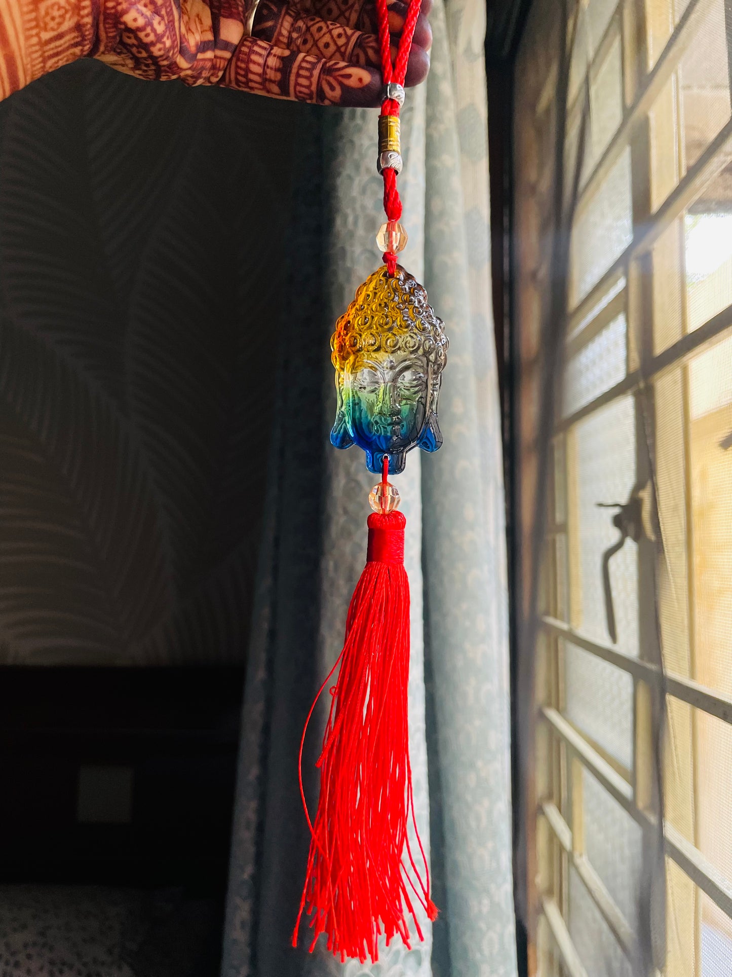 Crystal Buddha Car Hanging Red