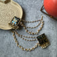 Premium Quality German Silver Blue Golden Meenakari with 3-layer Earchain Earring