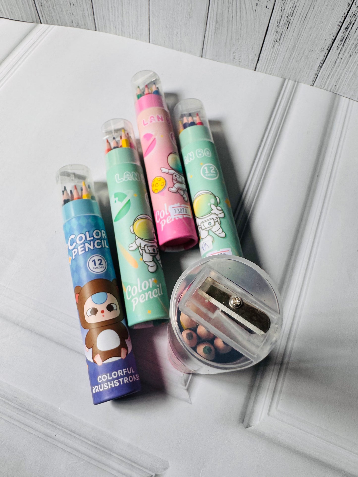 Colour Pencil Tubes with Sharpener Caps - Set of 12 Color Pencils