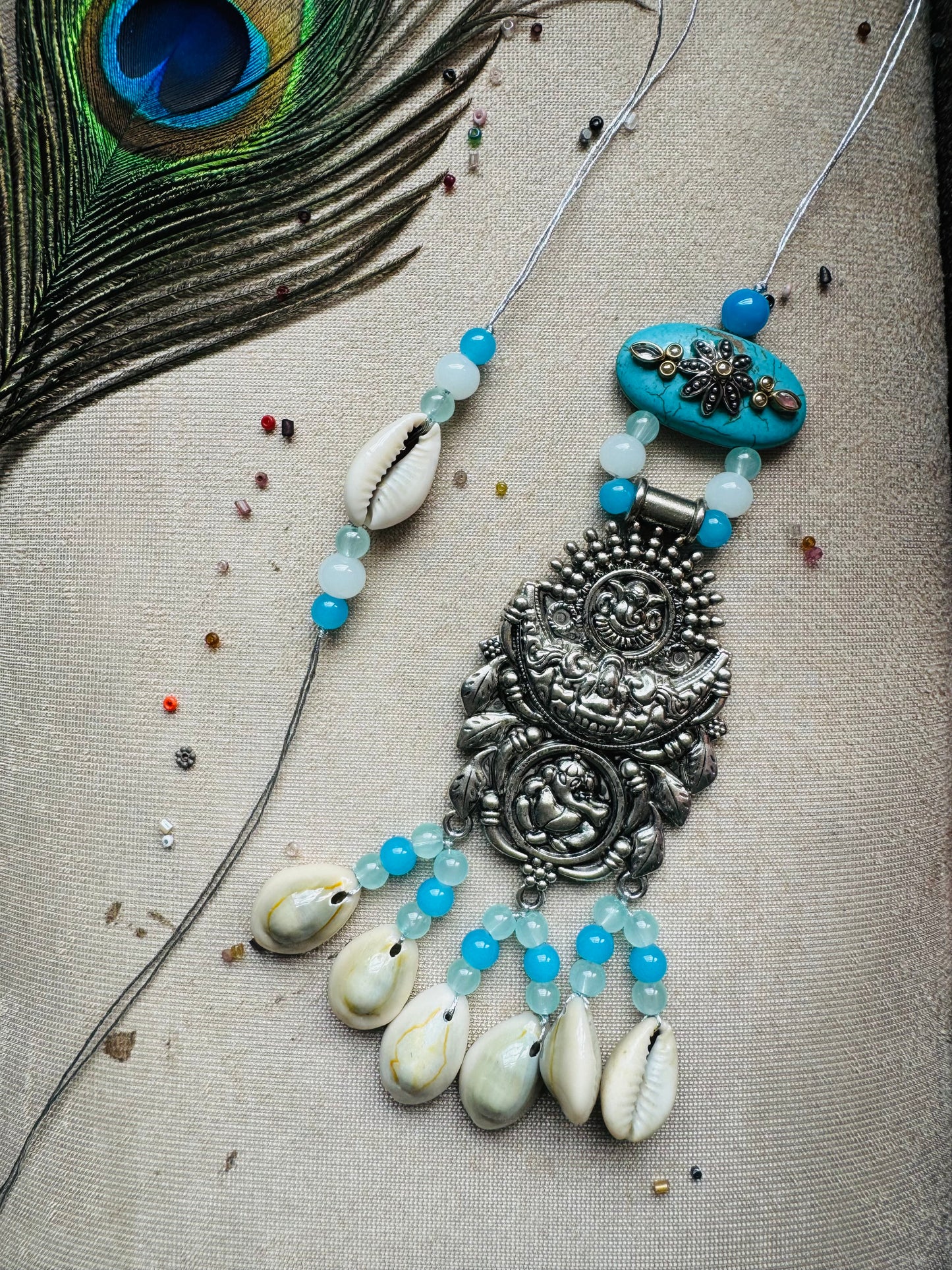 German Silver Ganesha Couple Rakhi and Lumba Set (Bhaiya Bhabhi Rakhi Set)