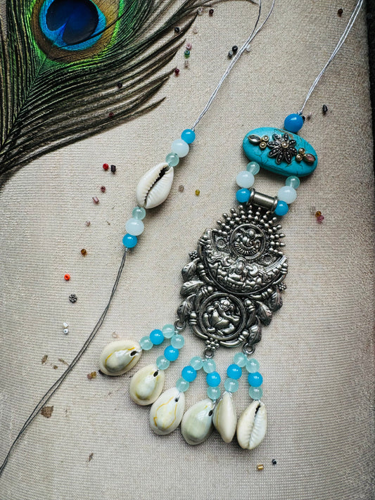 German Silver Ganesha Couple Rakhi and Lumba Set (Bhaiya Bhabhi Rakhi Set)