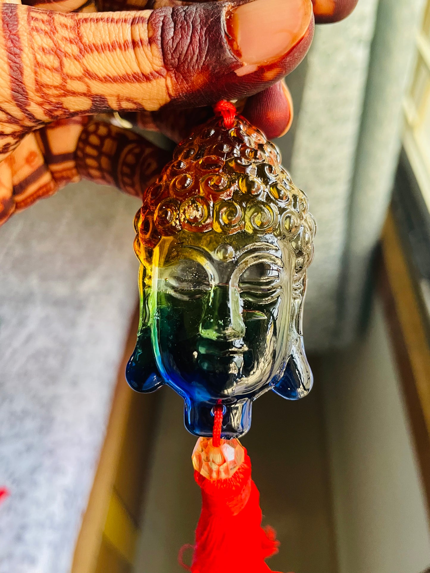 Crystal Buddha Car Hanging Red