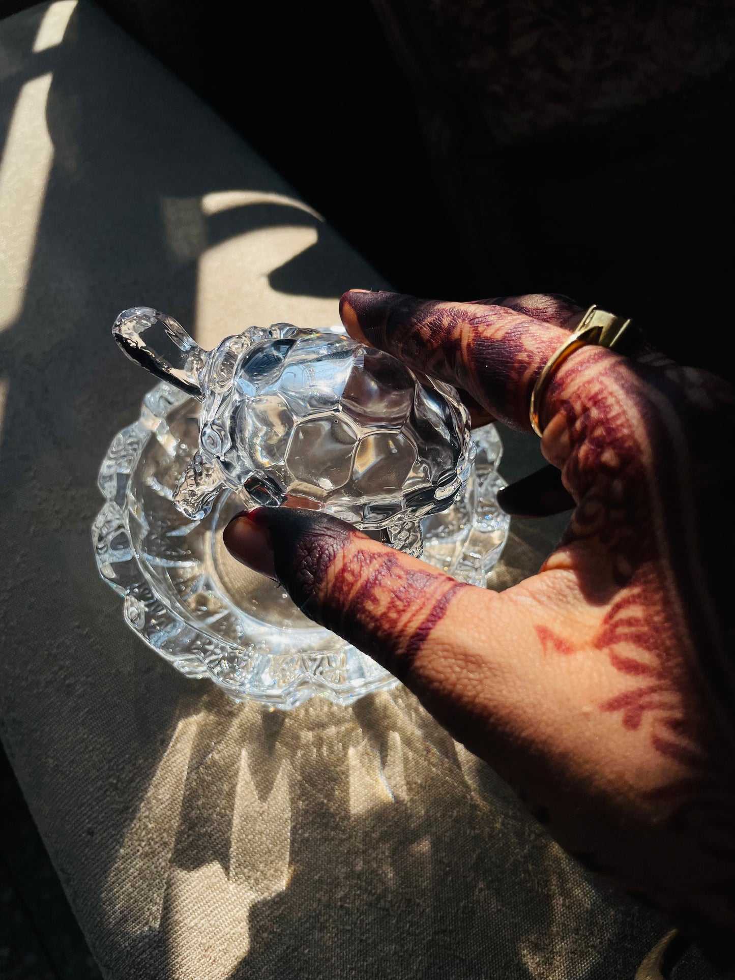 Feng Shui Glass Crystal Tortoise with Plate - Small