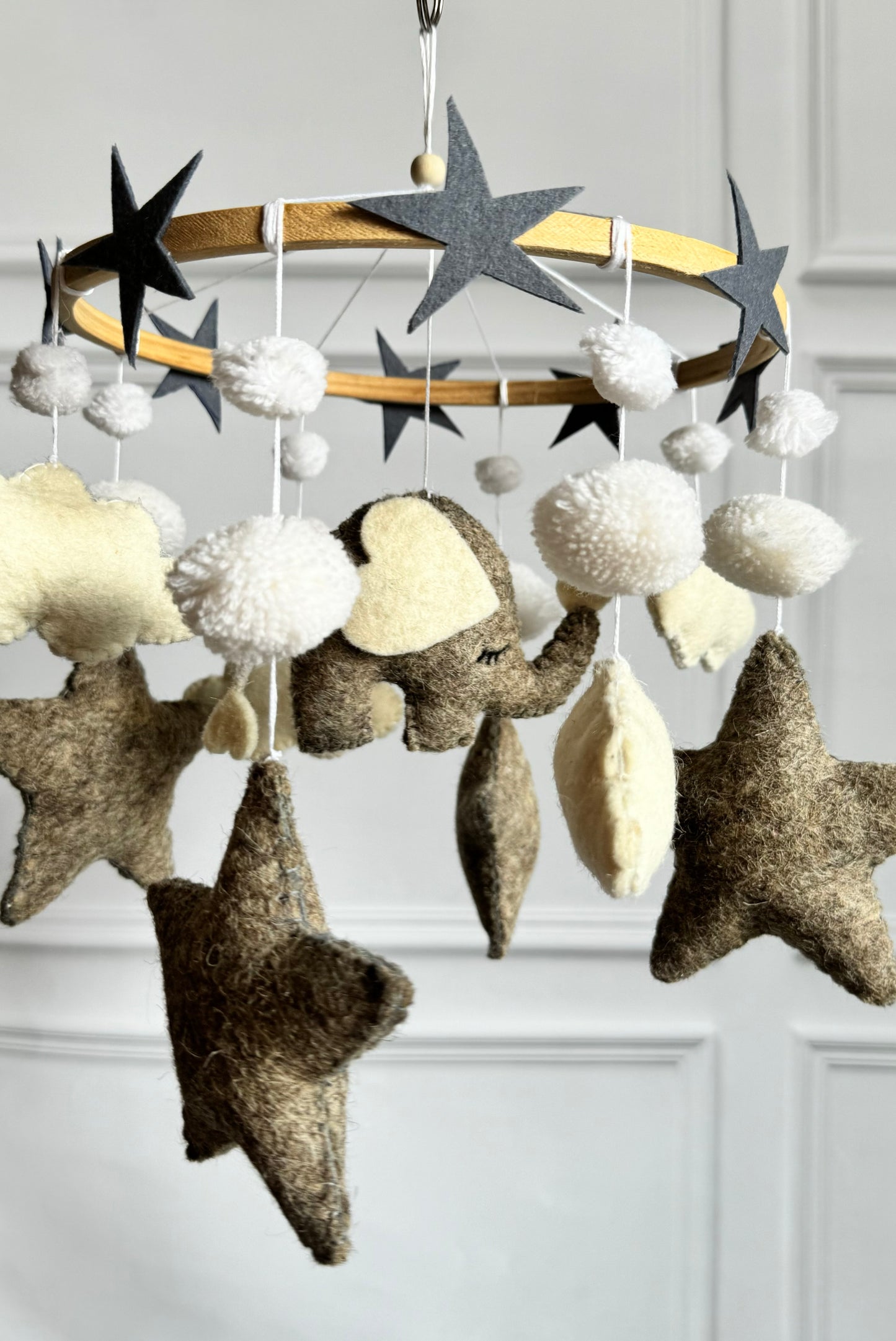 Felt Cot Mobile Hanging Grey Elephant - Baby/Kids Room Decor