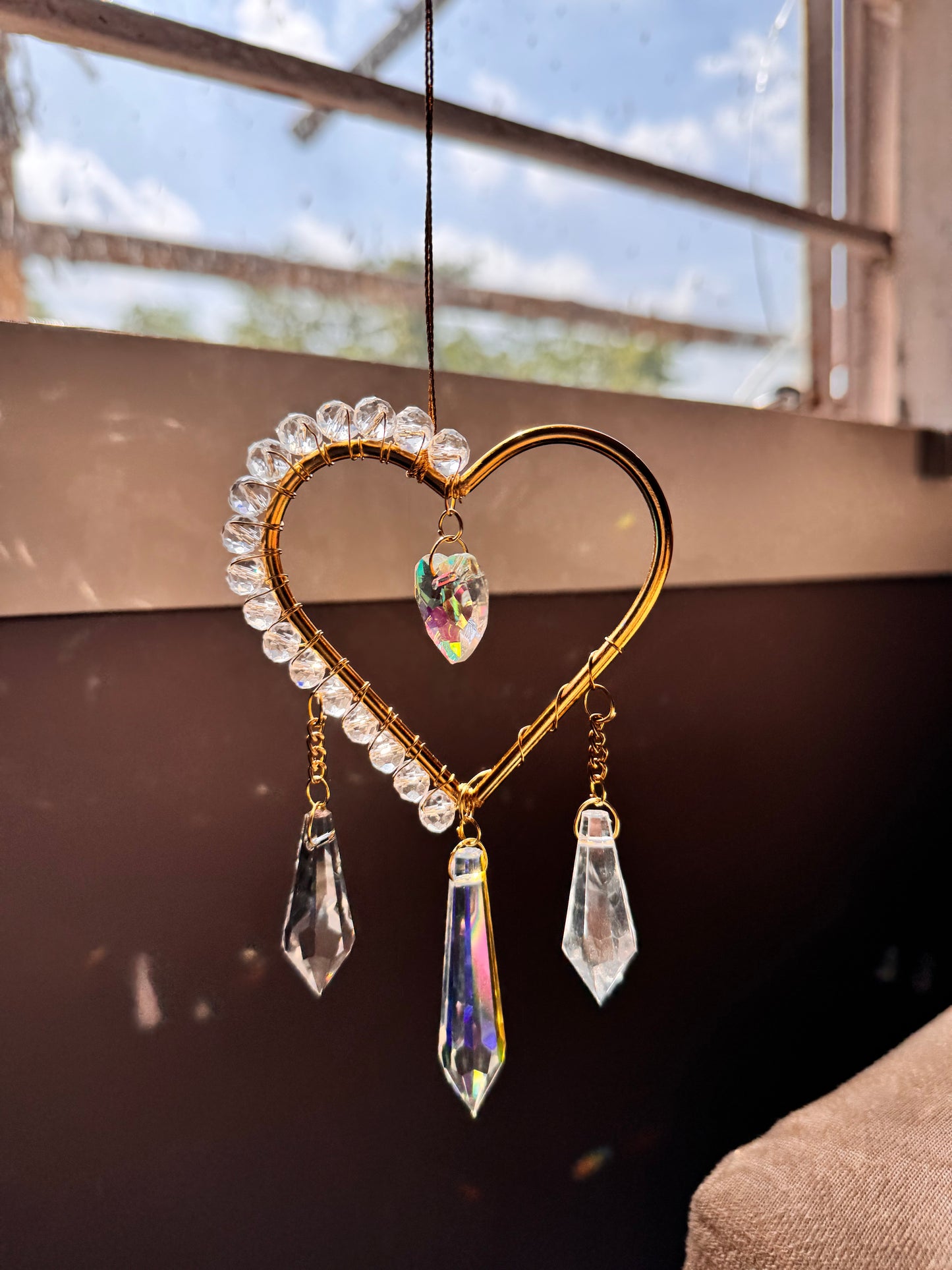 Heart Crystal Suncatcher with AB Crystals | Rainbow Reflections