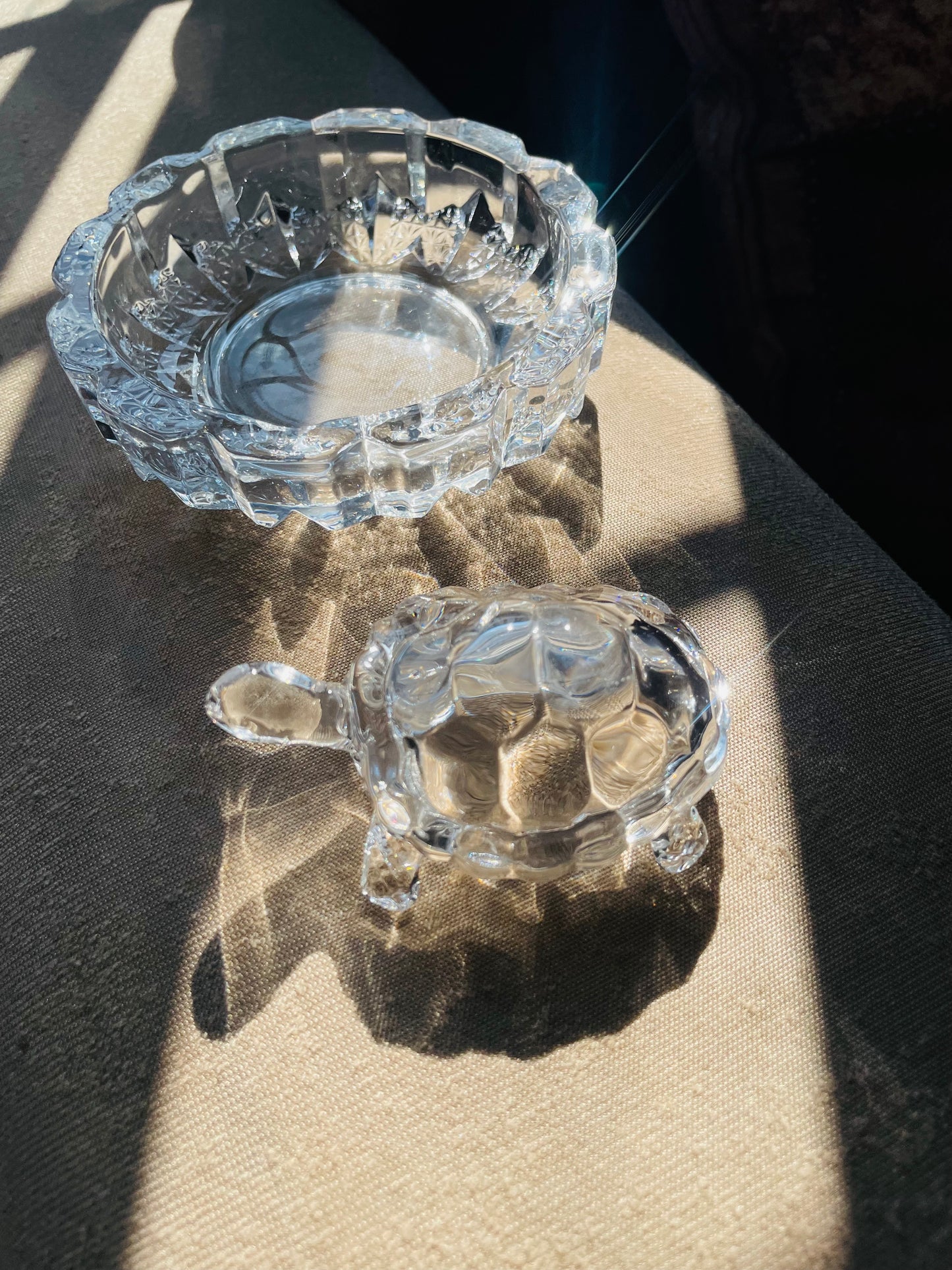 Feng Shui Glass Crystal Tortoise with Plate - Small