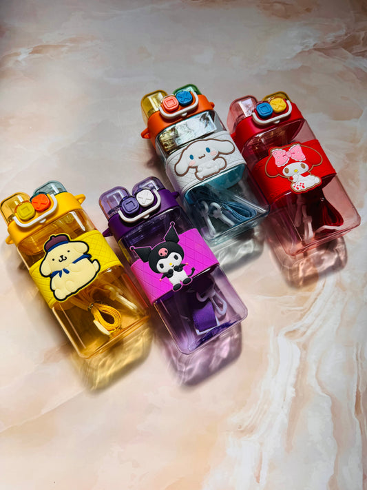 Sanrio Cartoon Character Sipper Bottle With Strap | Kids Cute Water Bottle | BPA Free Plastic Bottle