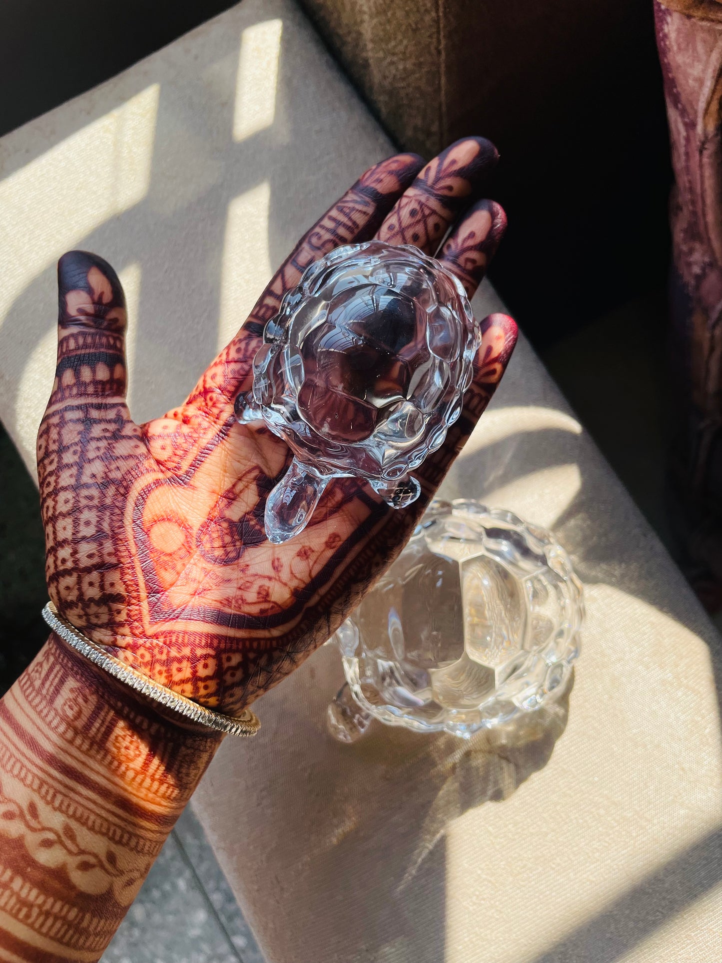 Feng Shui Glass Crystal Tortoise with Plate - Small