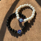 Black and white bead evil eye couple bracelet - Set of 2
