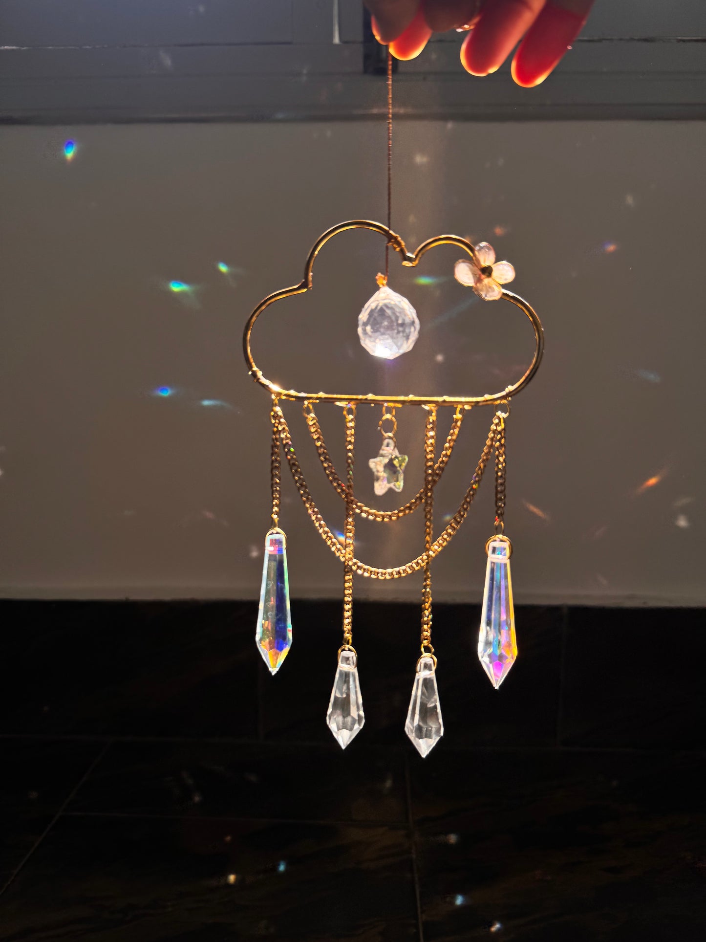 Cloud Crystal Suncatcher with AB Crystals | Rainbow Reflections