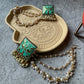 Premium Quality German Silver Teal Golden Meenakari with 3-layer Earchain Earring
