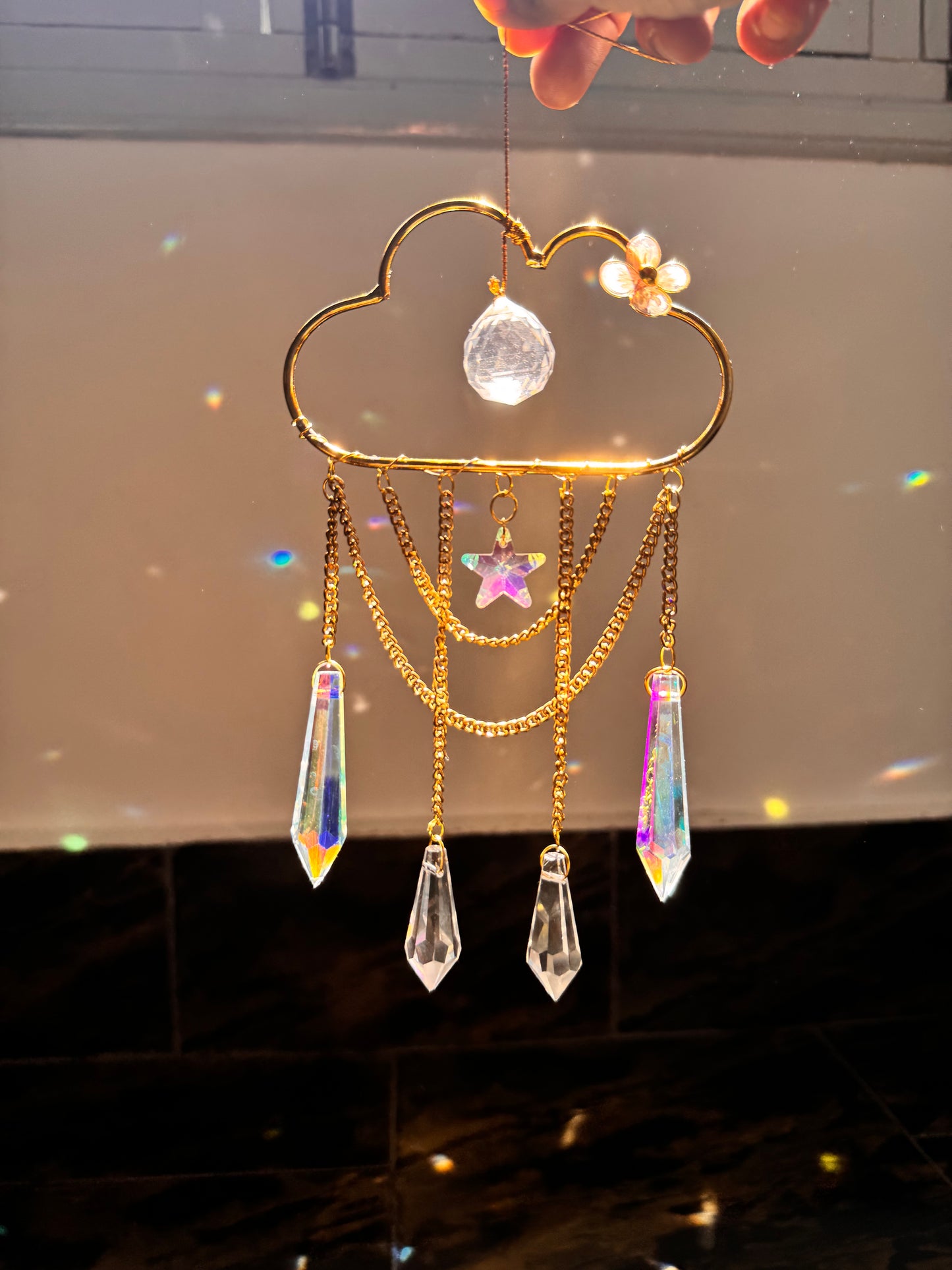 Cloud Crystal Suncatcher with AB Crystals | Rainbow Reflections