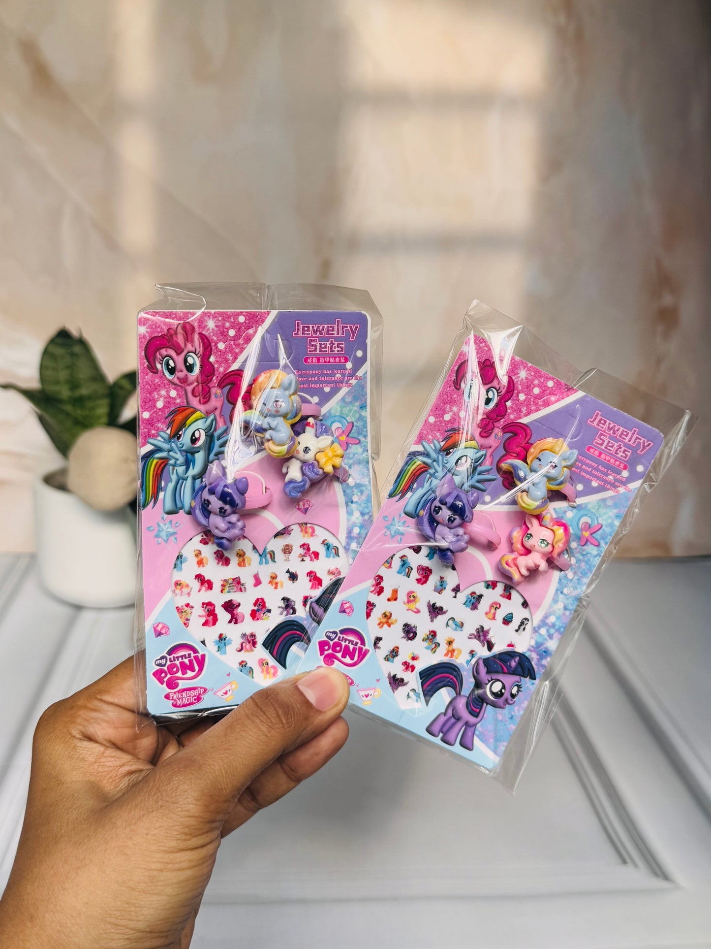 Girls Jewelry Set with Unicorn Nail Stickers and Rings | My Little Pony