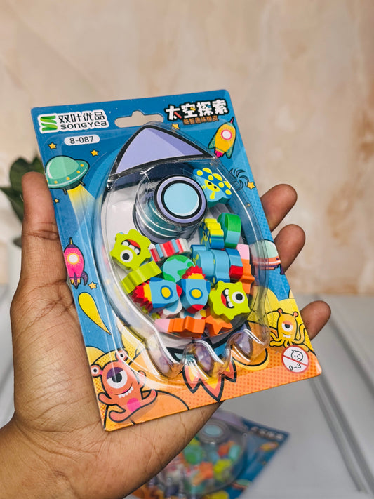 Space Theme Mini Eraser Gift Set | Rockets, Planets, Aliens