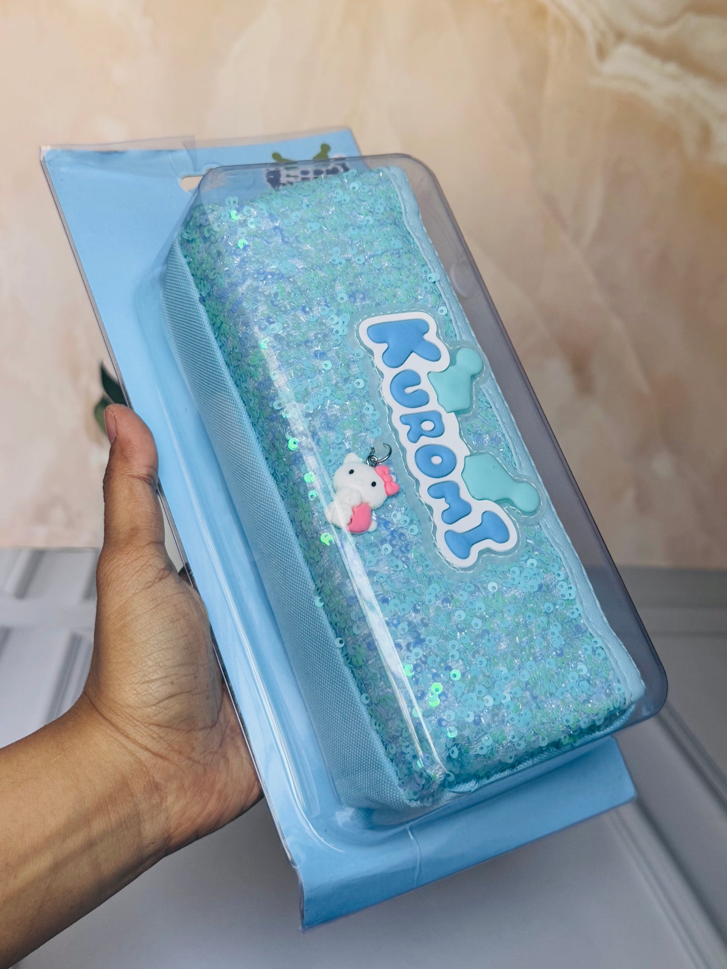 Kuromi Glitter Pencil Pouch | Sequin Stationery Case | Cute Zipper Bag for Girls