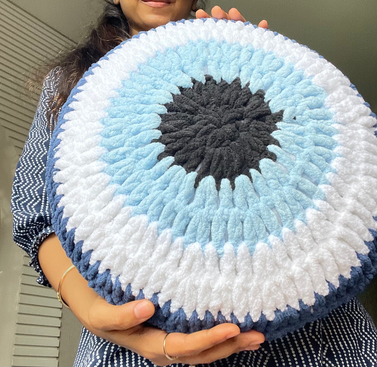 Evil Eye Crochet Cushion - Teal By Tanvi