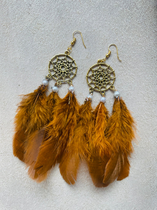 Brown Bohemian Dreamcatcher Earrings - Teal By Tanvi