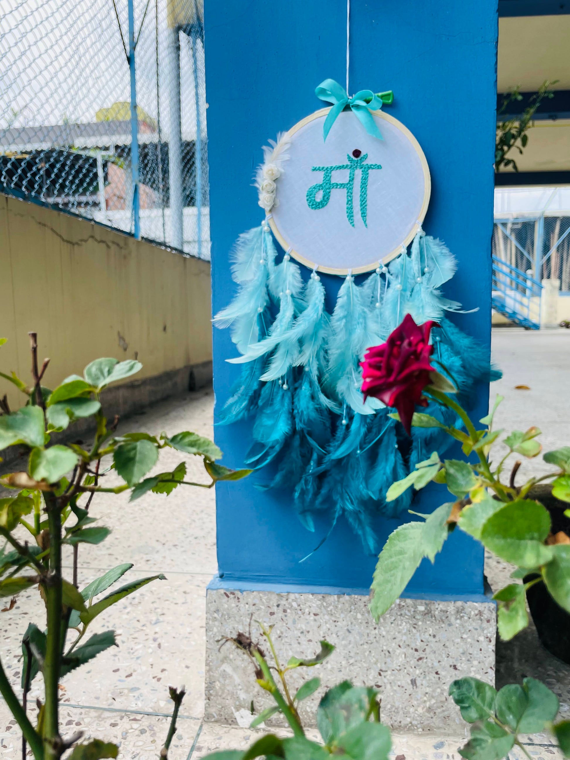 “Maa” Embroidery Dreamcatcher - Sea Green - Teal By Tanvi