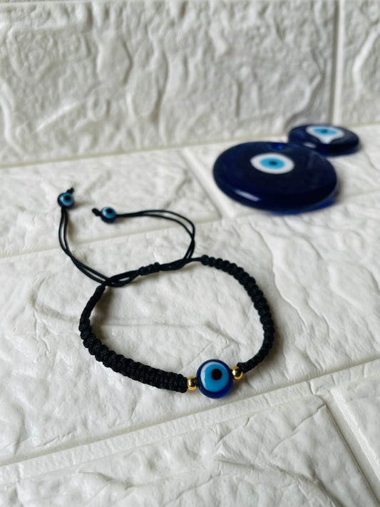 Evil Eye braided bracelet - Black - Teal By Tanvi