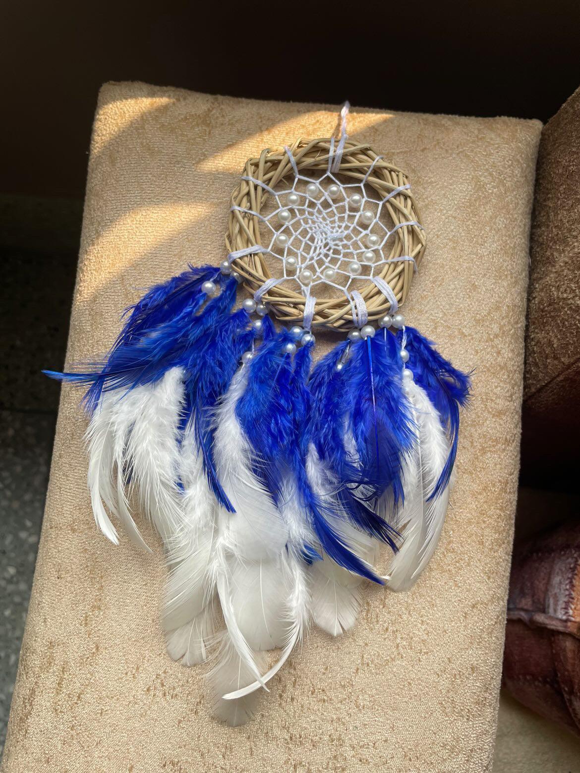 Blue White Mini Car Hanging Dreamcatcher - Teal By Tanvi