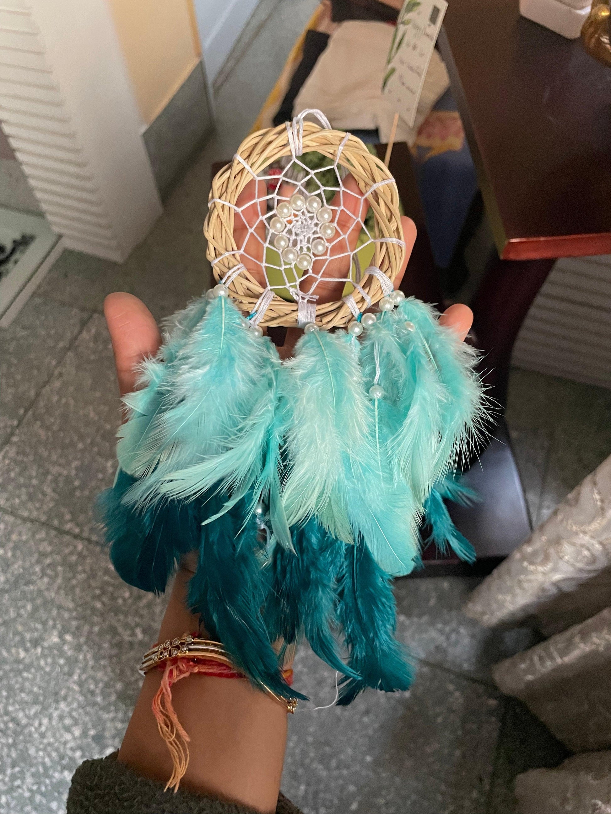 Sea Green Mini Car Hanging Dreamcatcher - Teal By Tanvi
