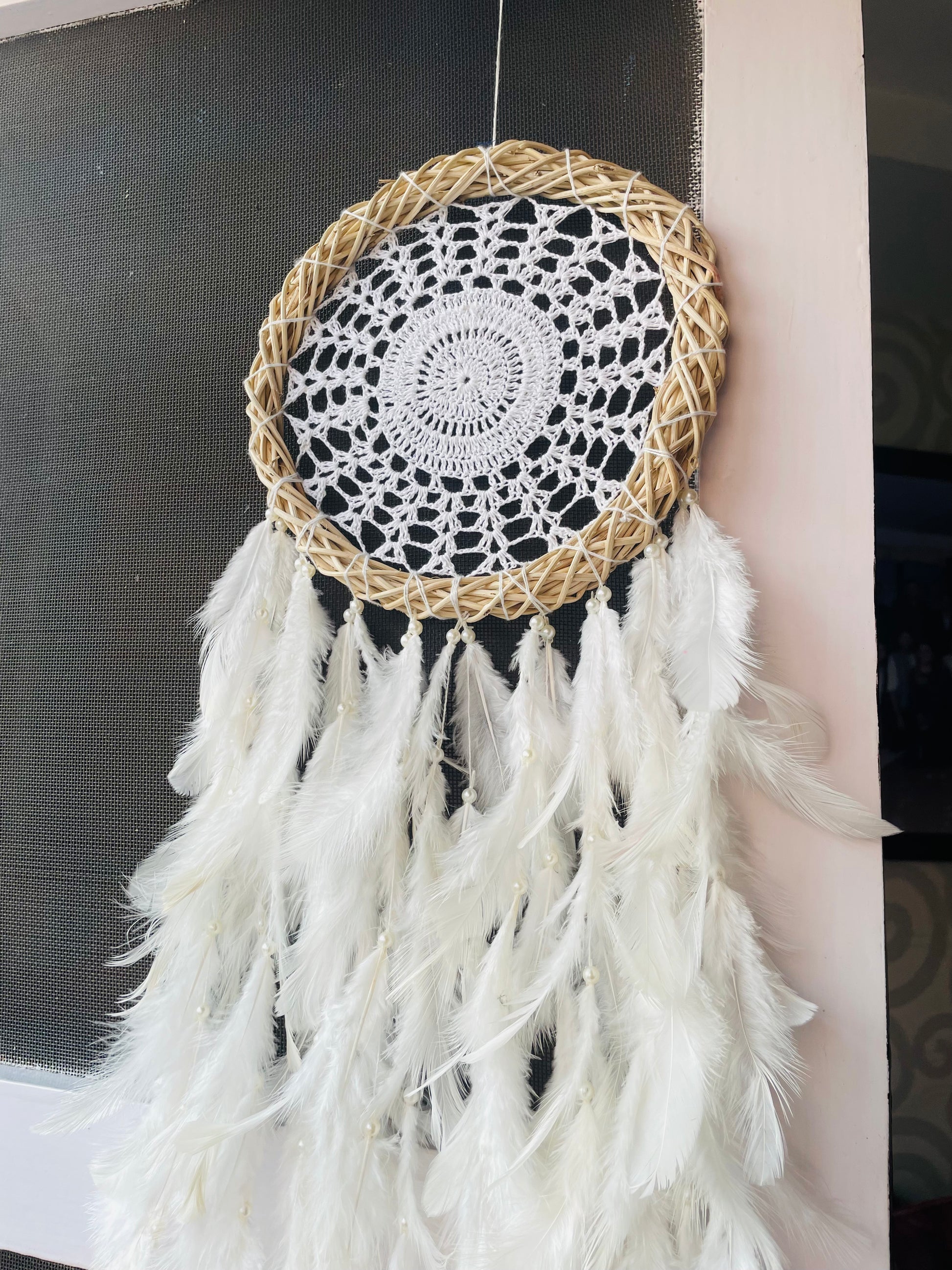 White Crochet Dreamcatcher - Teal By Tanvi