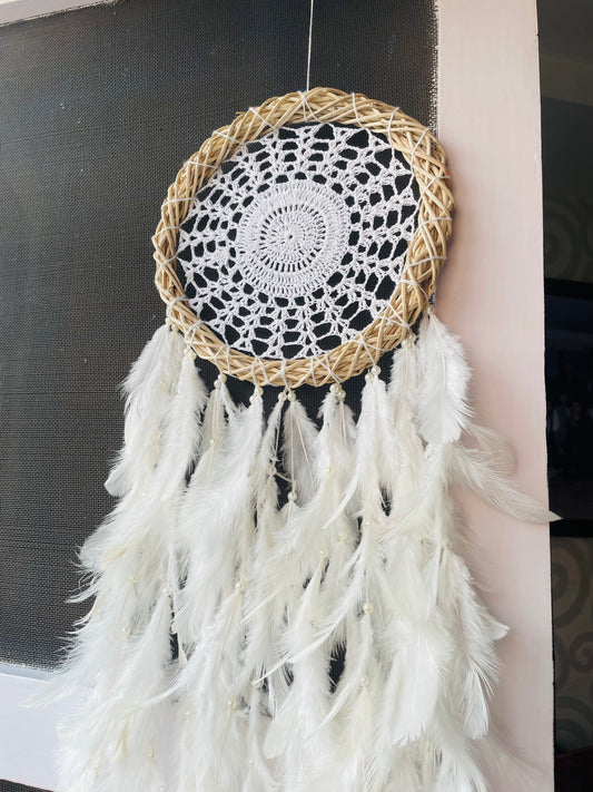 White Crochet Dreamcatcher - Teal By Tanvi