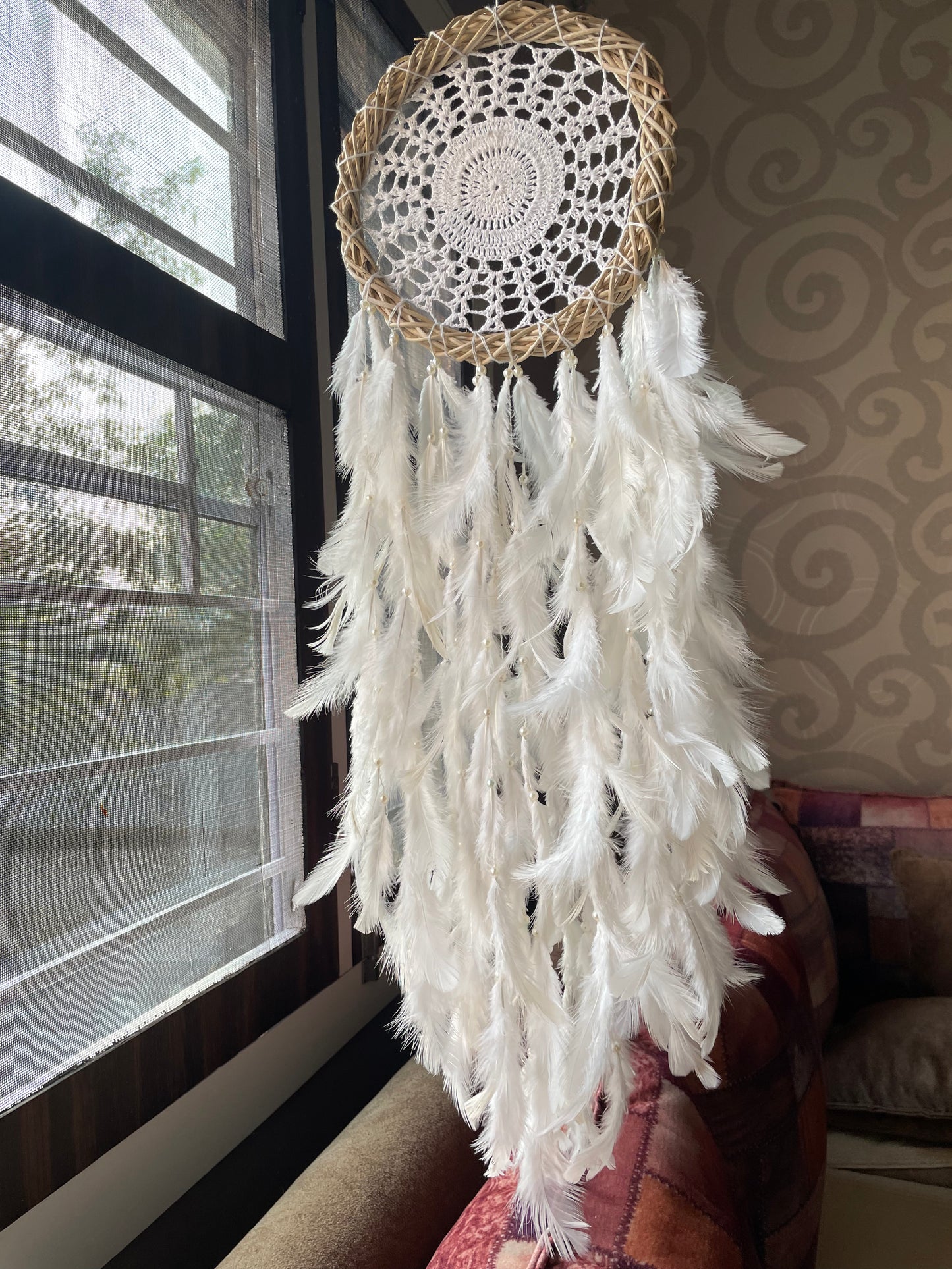 White Crochet Dreamcatcher - Teal By Tanvi