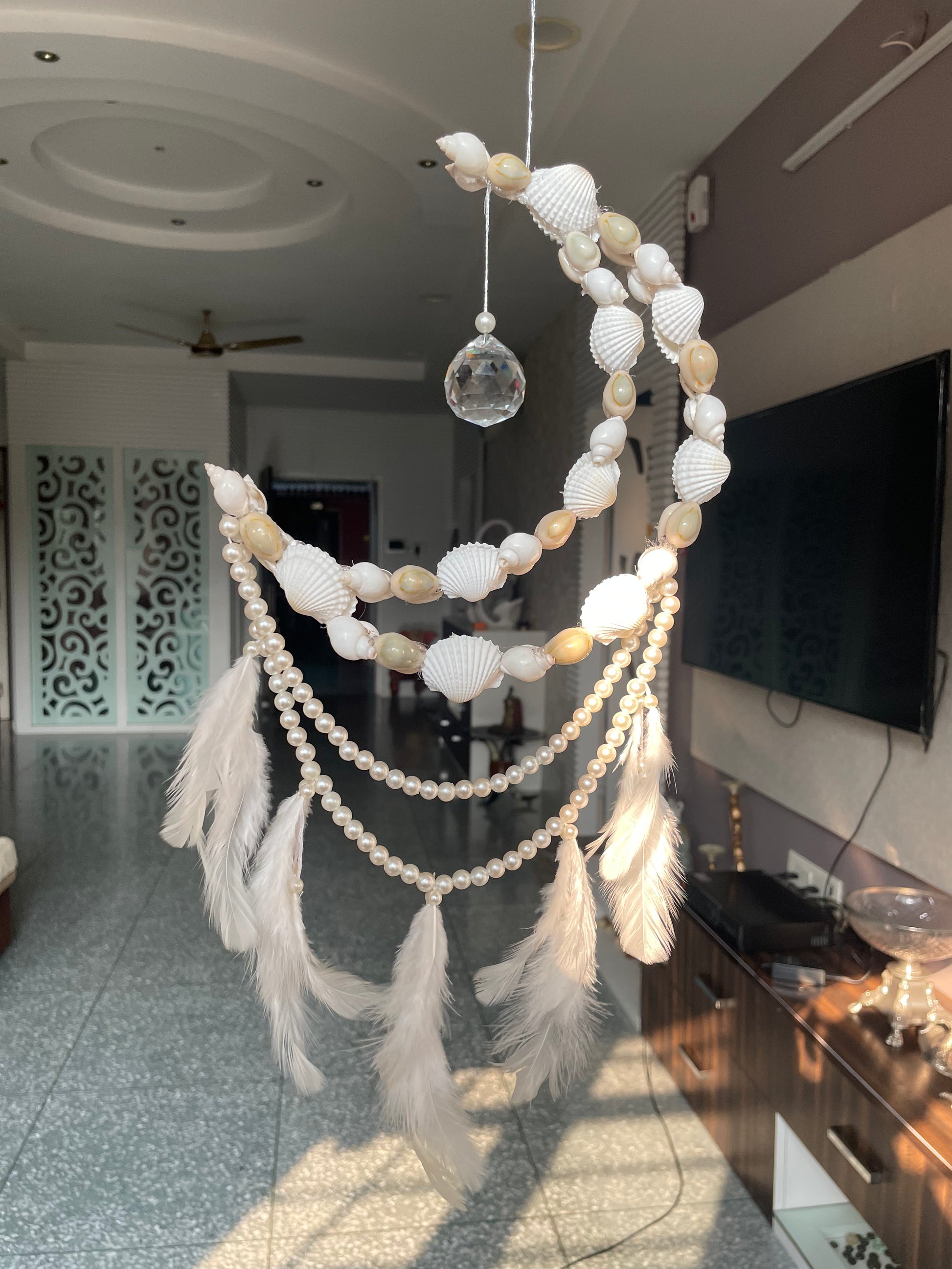 Seashells Large Mooncatcher Wall Hanging - Teal By Tanvi