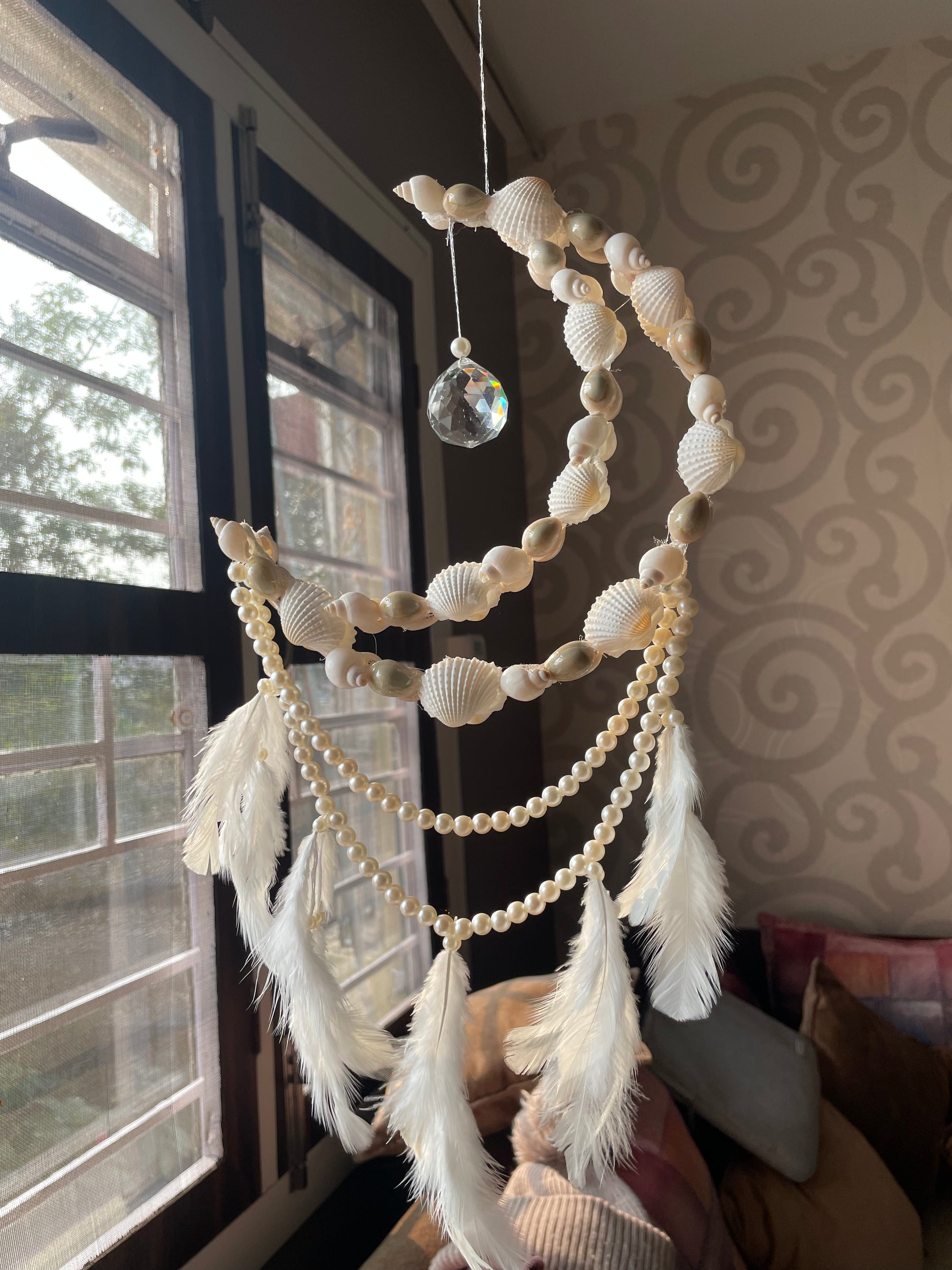 Seashells Large Mooncatcher Wall Hanging - Teal By Tanvi